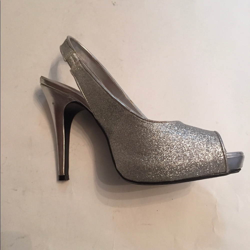 LULU TOWNSEND HEEL SLINGBACK PEEP TOE SILVER GLITTER SIZE 7.5 38 SHOES - Picture 5 of 9